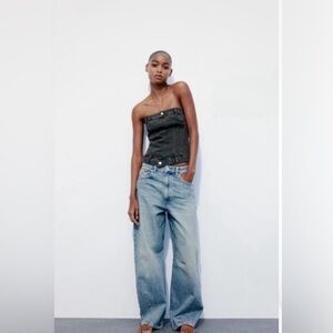 Zara Corset Style Denim Top
Black Charcoal Strapless Gorpcore Boho
Sz Large NWT